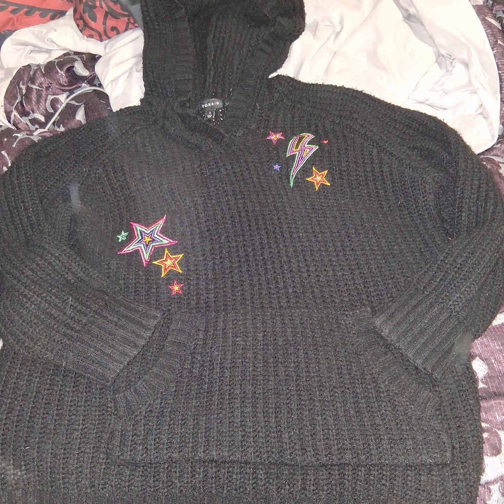 Torrid Black Hoodie with Multicolor Star Detail